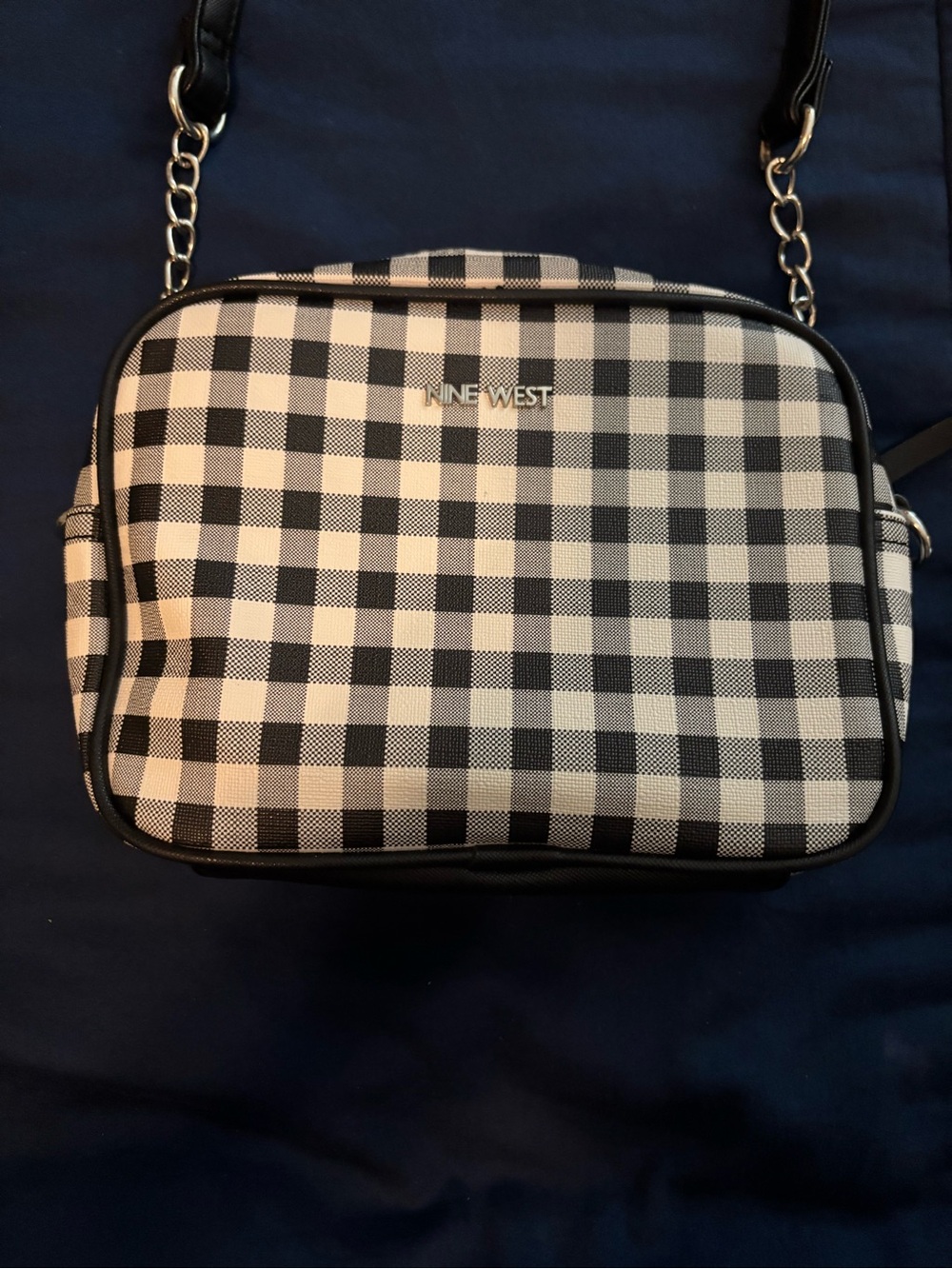 Nine West Black and White Gingham Crossbody Bag